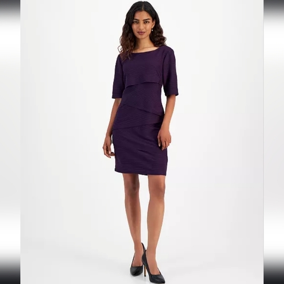NWT Connected Apparel Textured Knit Sheath Dress in Bordeaux Size 16 - Picture 1 of 8